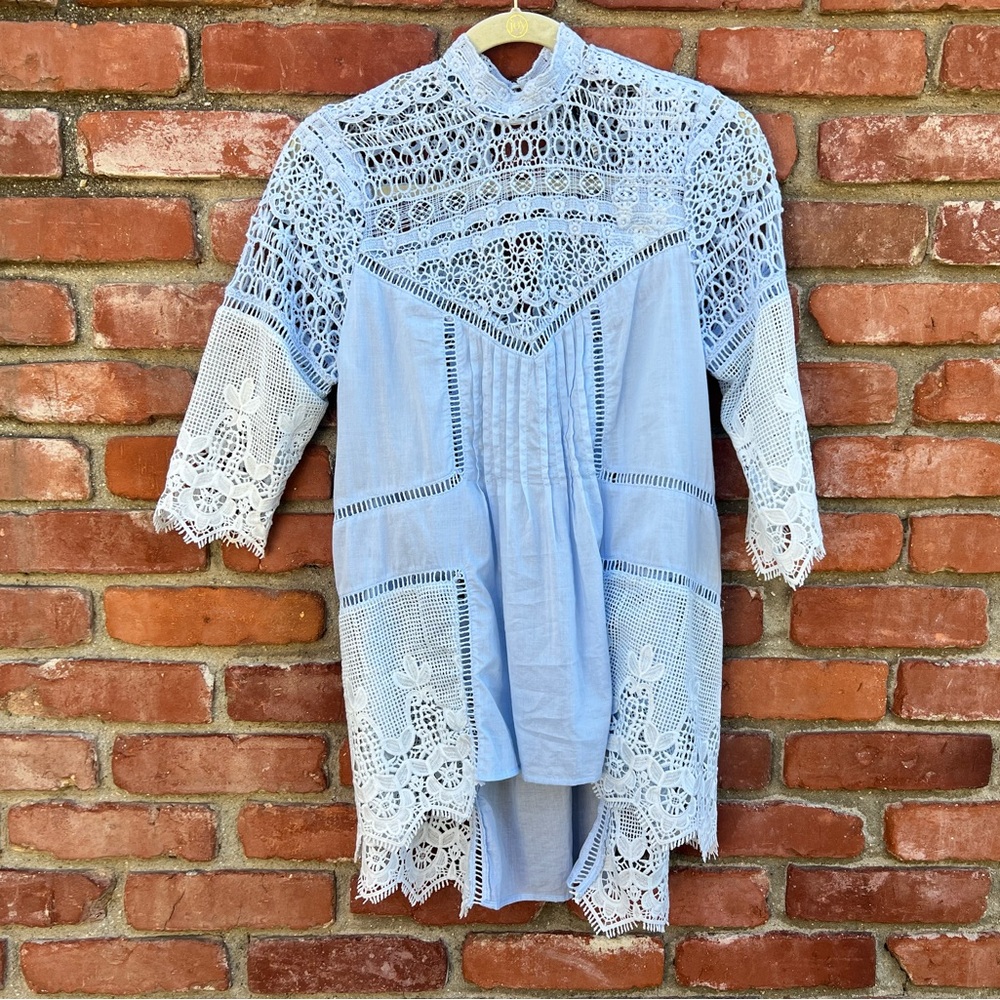Victorian Inspired Soft Blue Lace Tunic